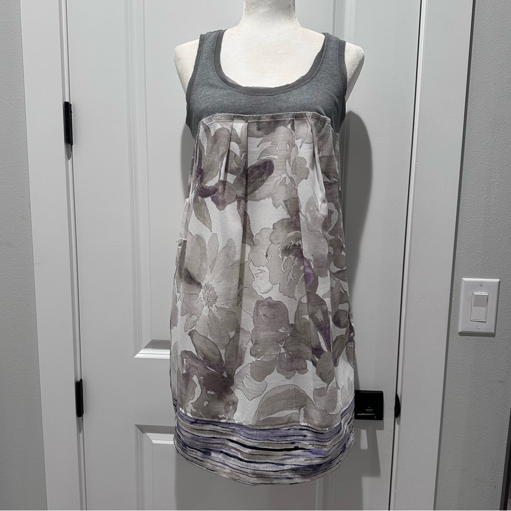 Vera Wang Gray and Purple Floral Dress M